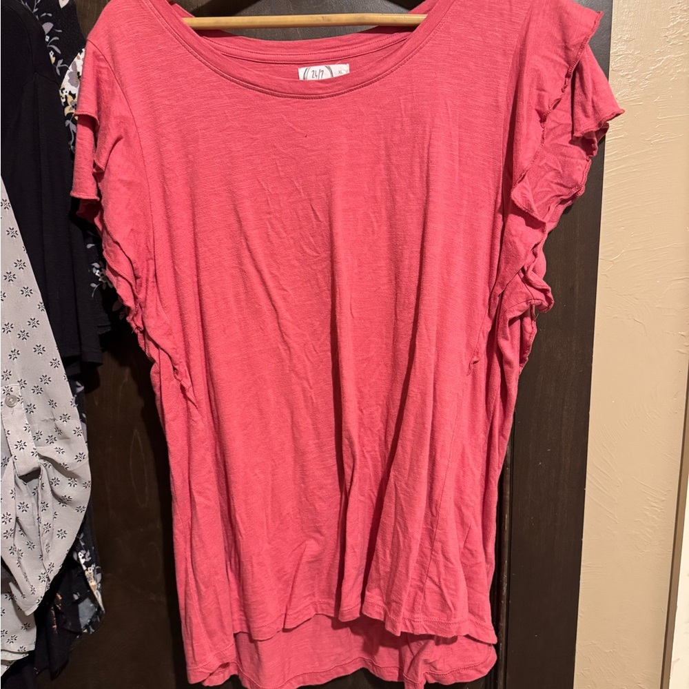 Women's Pink Ruffle Sleeve Top